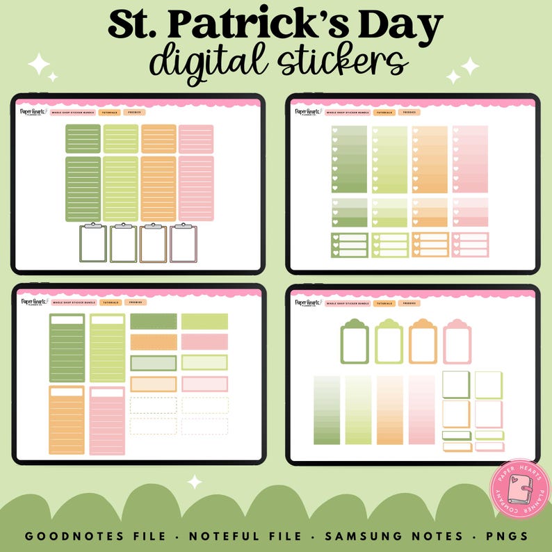 St. Patricks Day Digital Planner Stickers | Lucky Shamrock Rainbow ...