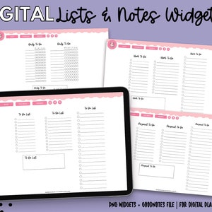 Lists & Notes Digital Planner Widgets | Goodnotes Widgets | PNG Widgets