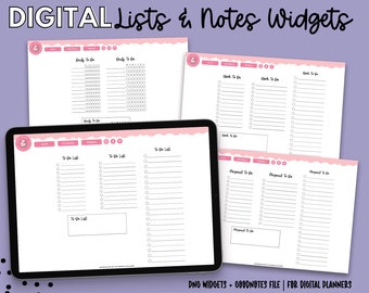 Lijsten en notities Digitale plannerwidgets | Goodnotes-widgets | PNG-widgets