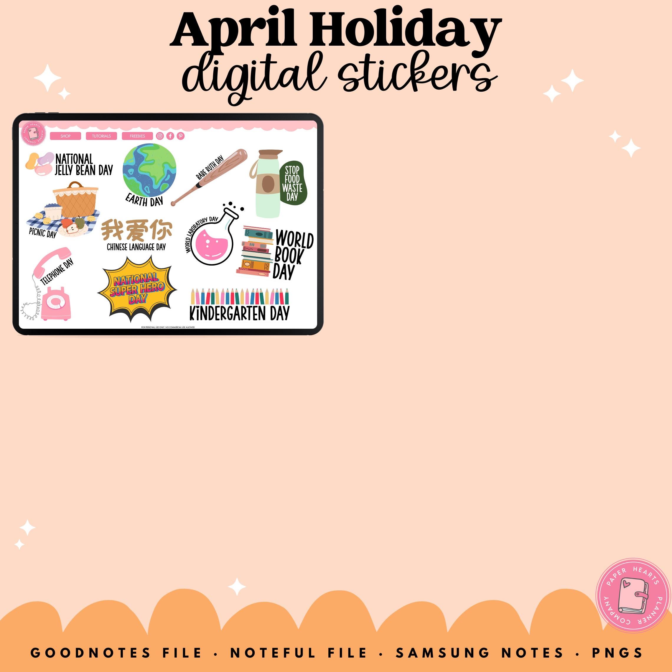 April Holidays Stickers | April Stickers | Digital Stickers | Goodnotes ...
