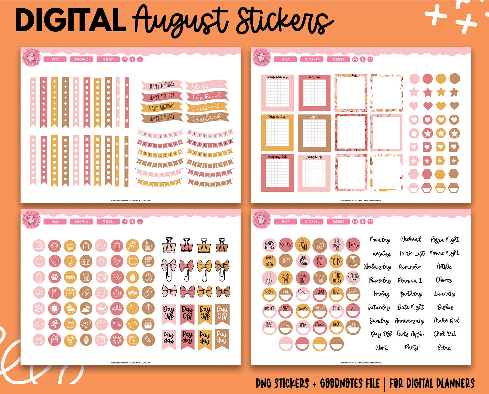 August Stickers | Monthly Sticker Kit | Goodnotes Stickers | PNG ...