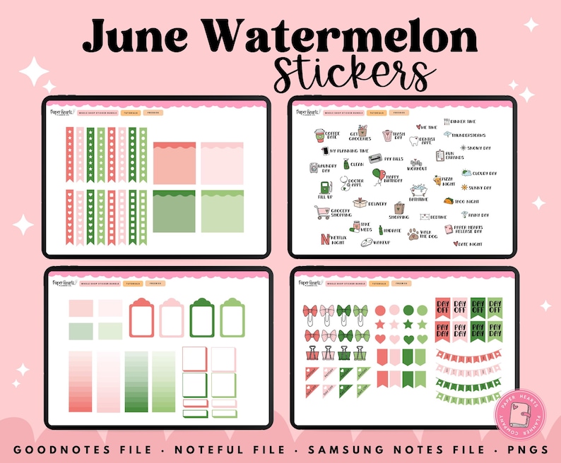 Watermelon Stickers, Summer Stickers, June Stickers, Digital Stickers, Goodnotes Stickers, Noteful Stickers, Planner Stickers image 4