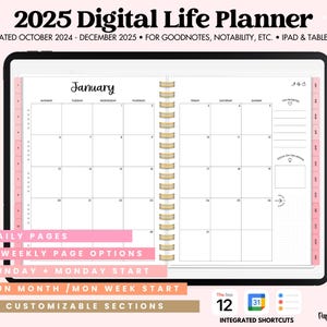 2025 Digital Life Planner | Goodnotes Planner | Dated iPad Planner | Hyperlinked Planner | Monthly Planner | Weekly Planner | Daily Planner