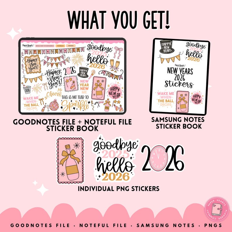 New Years 2026 Digital Stickers, Goodnotes Digital Stickers, Planner ...
