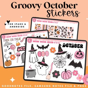 Groovy oktoberstickers | Digitale stickers | Halloween-stickers | Goodnotes-stickers | PNG-stickers