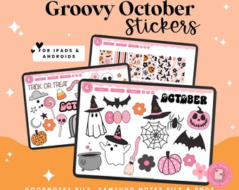 Groovy October Stickers | Digital Stickers | Halloween Stickers | Goodnotes Stickers | PNG Stickers
