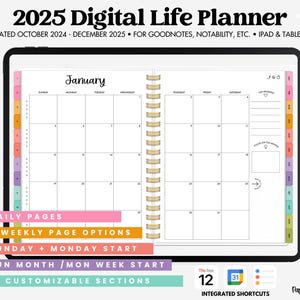 2025 Digital Life Planner | Goodnotes Planner | Dated iPad Planner | Hyperlinked Planner | Monthly Planner | Weekly Planner | Daily Planner