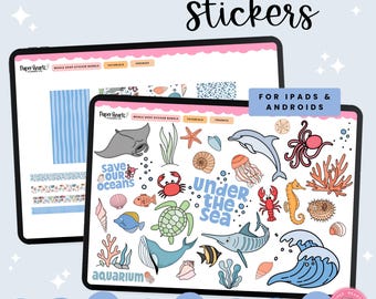 Under The Sea Stickers, Sea Life Stickers, Beach Stickers, Sea Animals, Aquarium Stickers, Goodnotes Stickers, Digital Stickers, Planners