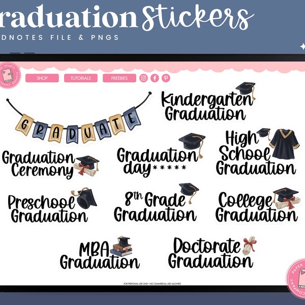 Graduation Stickers | Graduation Digital Stickers | Goodnotes Stickers | PNG Stickers | Digital Planner Stickers