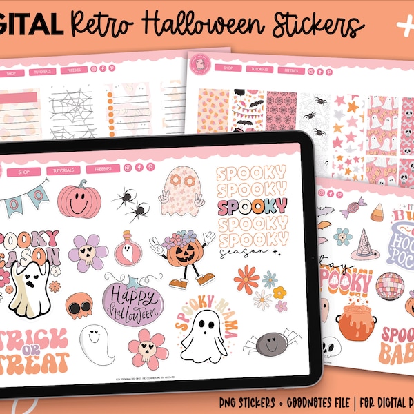 Retro Halloween Stickers | Groovy Halloween Stickers | Digital Stickers | Goodnotes Stickers | PNG Stickers