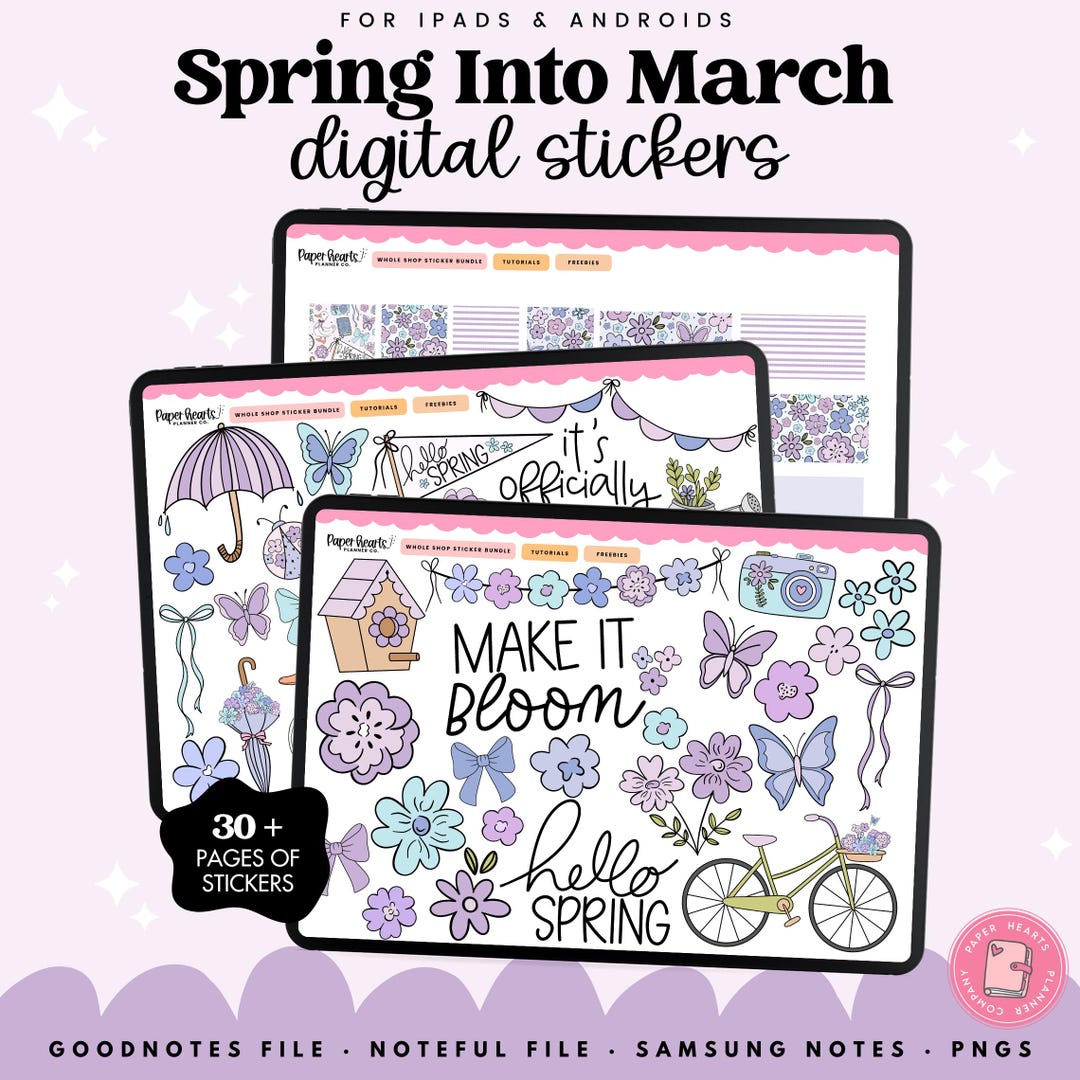 Spring Digital Stickers, March Stickers, Digital Planner Stickers for ...
