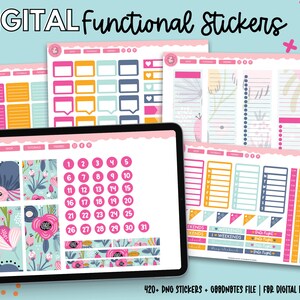 Functional Digital Planner Stickers | Goodnotes Stickers | Planner Stickers | PNG Stickers | Fun Floral