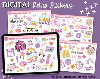 Retro Stickers | 80s Stickers | 90s stickers | Positive Stickers | GoodNotes Stickers | Digital Stickers