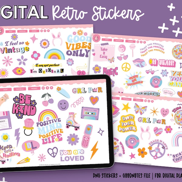 Retro Stickers | 80s Stickers | 90s stickers | Positive Stickers | GoodNotes Stickers | Digital Stickers