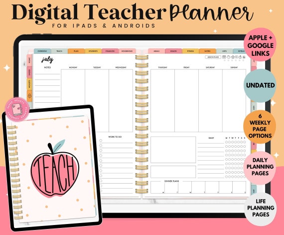 Digital Teacher Planner | Undated Teacher Planner | Goodnotes Planner | Teacher Planner | Mid Year Planner