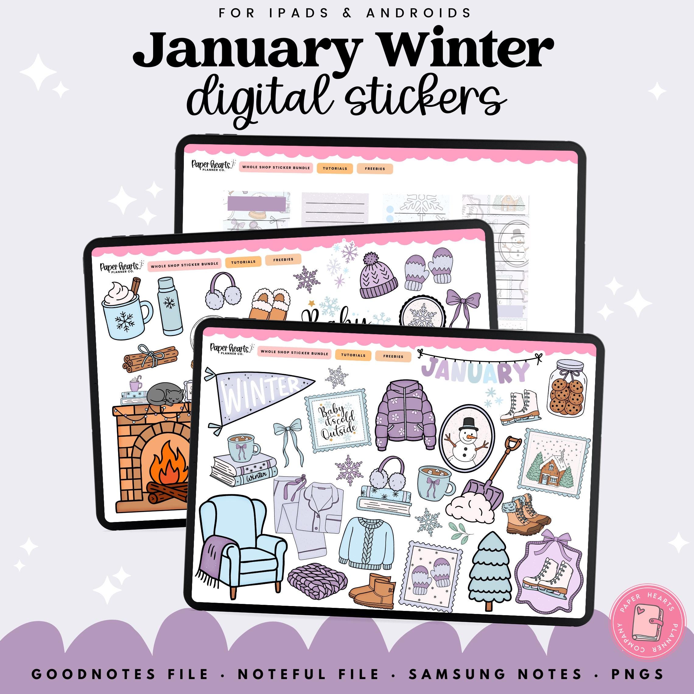 January Winter Digital Stickers. for Goodnotes, Noteful, Samsung Notes ...