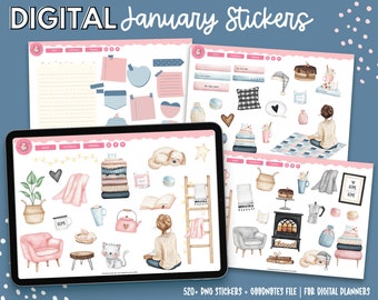 January Digital Planner Stickers | Digital Stickers | Goodnotes Stickers | PNG Stickers | Winter Stickers | Cozy Stickers