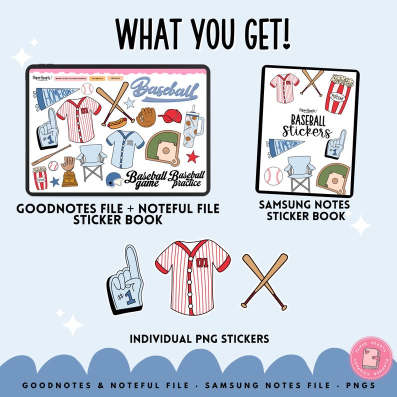 Baseball Digital Stickers, Planner Stickers, Includes Goodnotes, Noteful, Samsung Notes & PNG Files. image 3