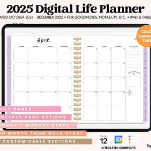 2025 Digital Life Planner | Goodnotes Planner | Dated iPad Planner | Hyperlinked Planner | Monthly Planner | Weekly Planner | Daily Planner