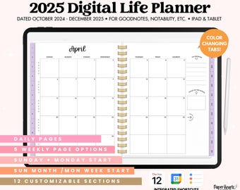 2025 Digital Life Planner | Goodnotes Planner | Dated iPad Planner | Hyperlinked Planner | Monthly Planner | Weekly Planner | Daily Planner