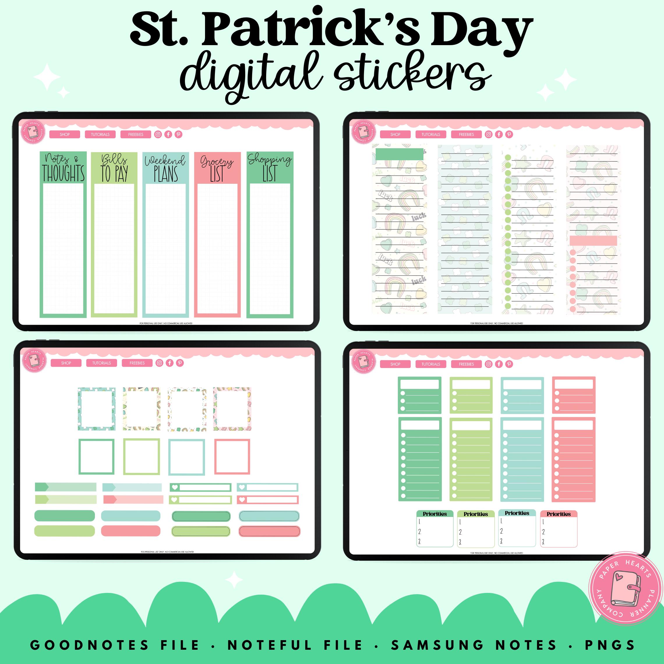 St. Patricks Day Digital Stickers for Digital Planners Including ...