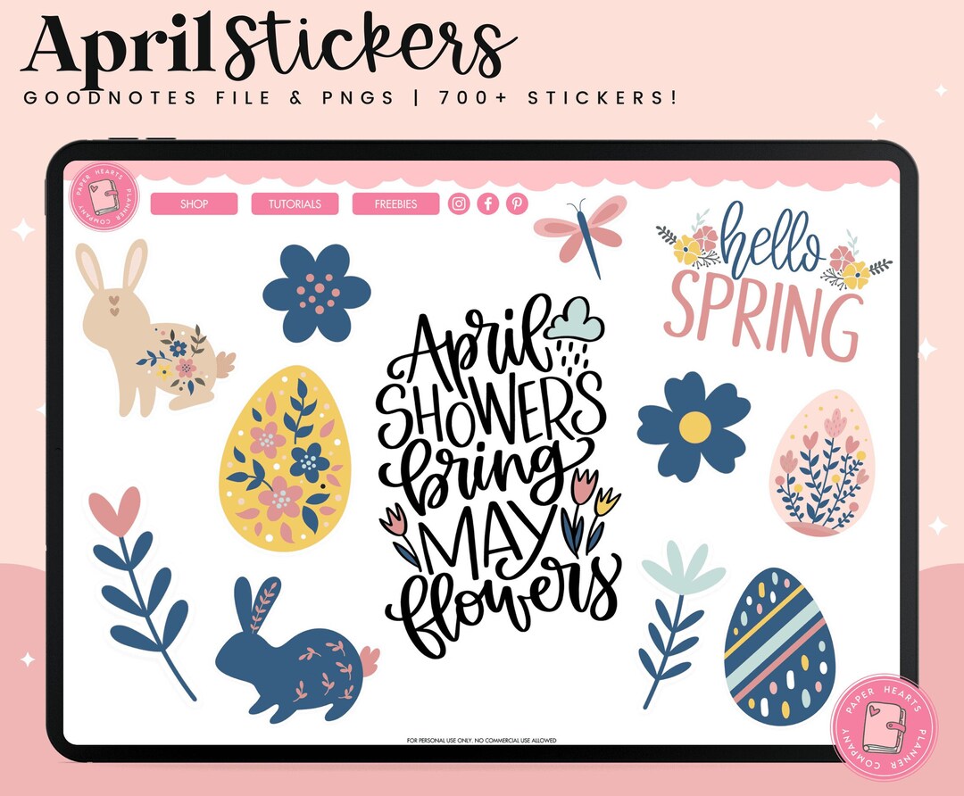 April Digital Stickers April Stickers Goodnotes Stickers PNG Stickers ...