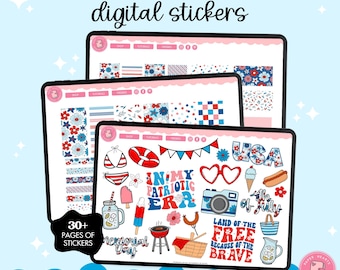 Pegatinas digitales patrióticas / Pegatinas de Goodnotes / Archivos PNG / Pegatinas para iPad / Pegatinas del 4 de julio