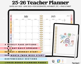 Teacher Digital Planner 2025-2026 Mid Year , Dated Daily, Weekly, Monthly Digital Planner, Academic Planner, GoodNotes Planner & Journal