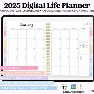 2025 Digital Life Planner | Goodnotes Planner | Dated iPad Planner | Hyperlinked Planner | Monthly Planner | Weekly Planner | Daily Planner