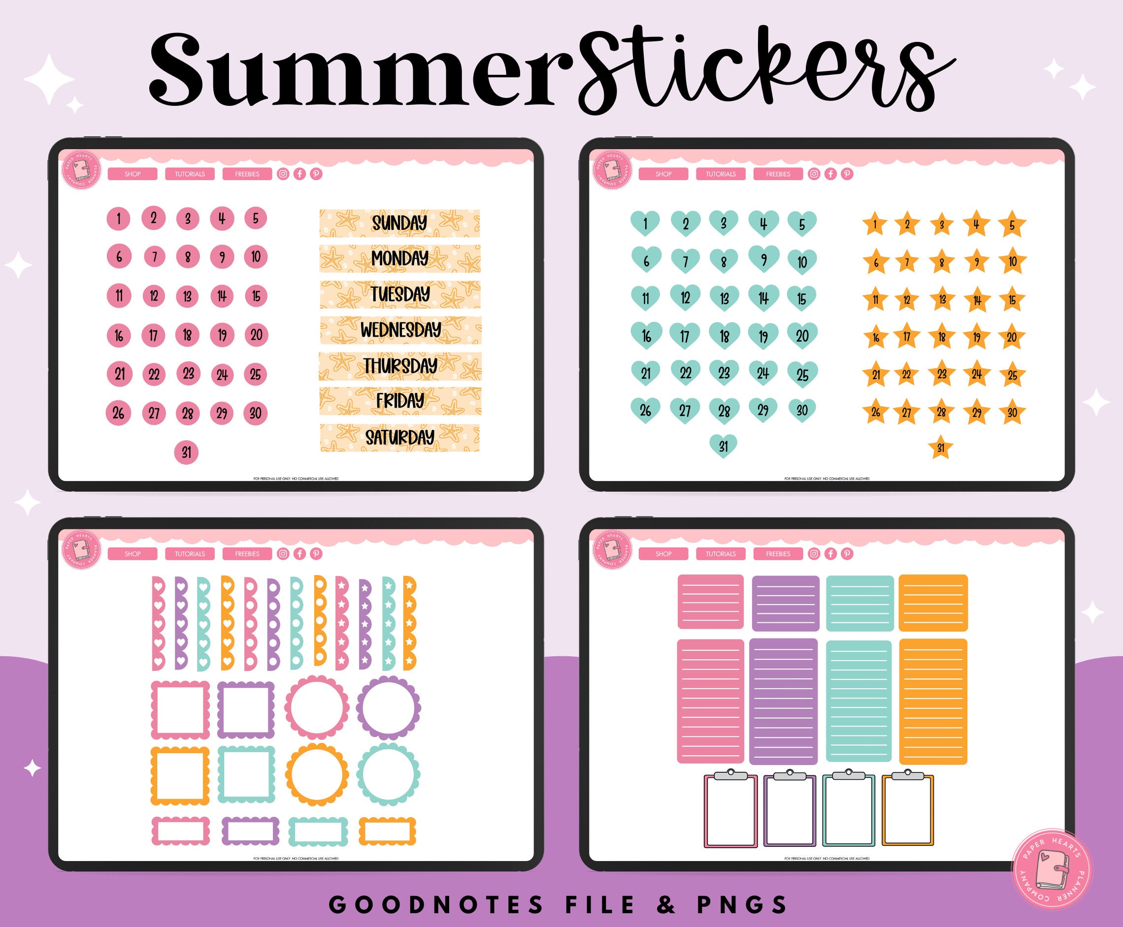 Summer Digital Stickers | Goodnotes Stickers | PNG Stickers | Summer ...