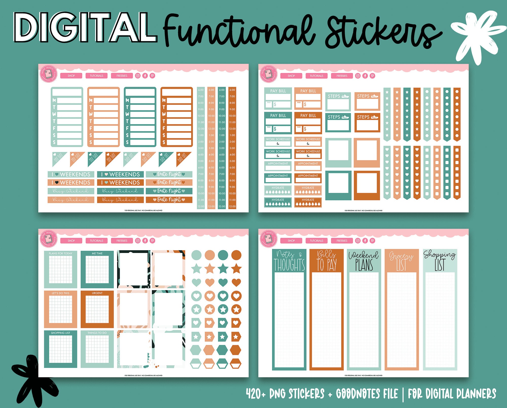 Functional Digital Planner Stickers | Goodnotes Stickers | Planner ...