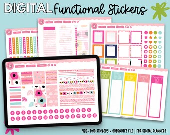 Functional Digital Planner Stickers | Goodnotes Stickers | Planner Stickers | PNG Stickers | Pink Blooms