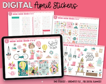 April Digital Stickers | April Sticker Kit | Goodnotes Stickers | Easter Stickers | Spring Stickers