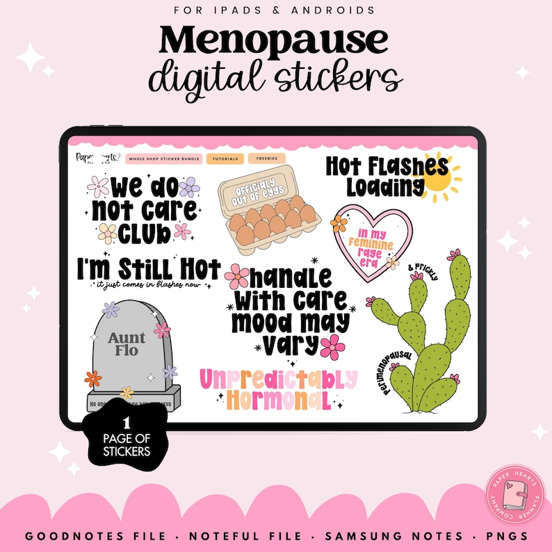 Menopause Stickers for Digital Planning. Includes Goodnotes + Noteful ...