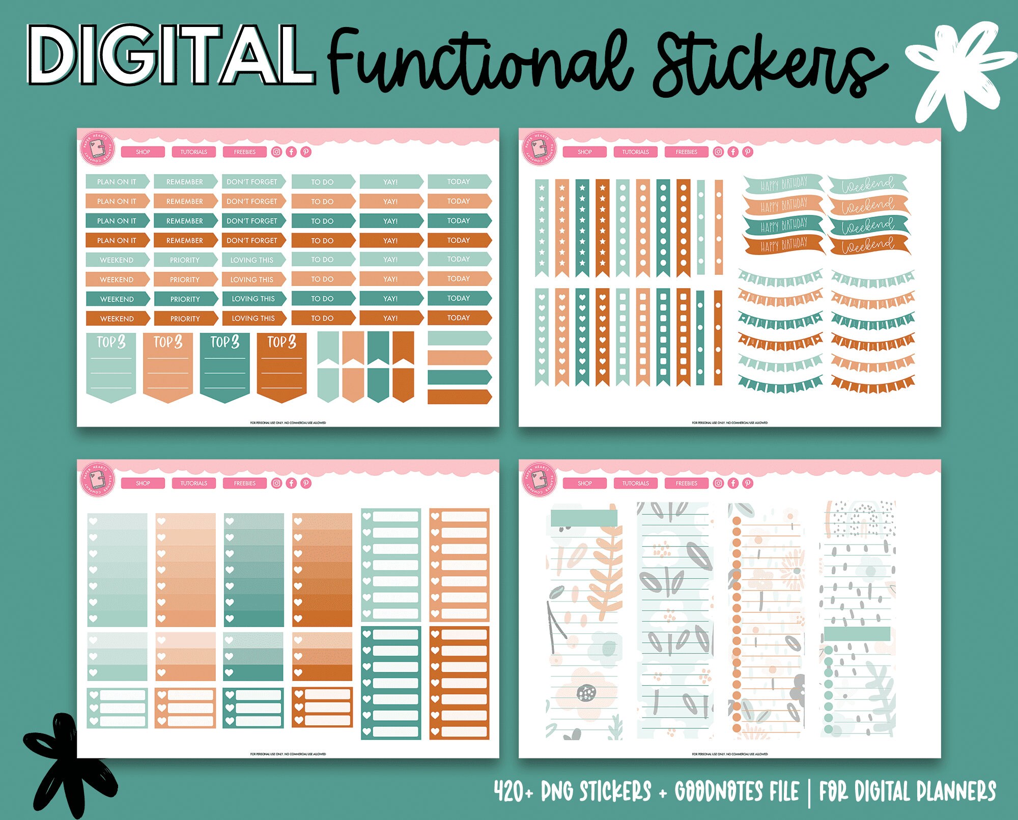 Functional Digital Planner Stickers | Goodnotes Stickers | Planner ...