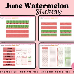 Watermelon Stickers, Summer Stickers, June Stickers, Digital Stickers, Goodnotes Stickers, Noteful Stickers, Planner Stickers image 3