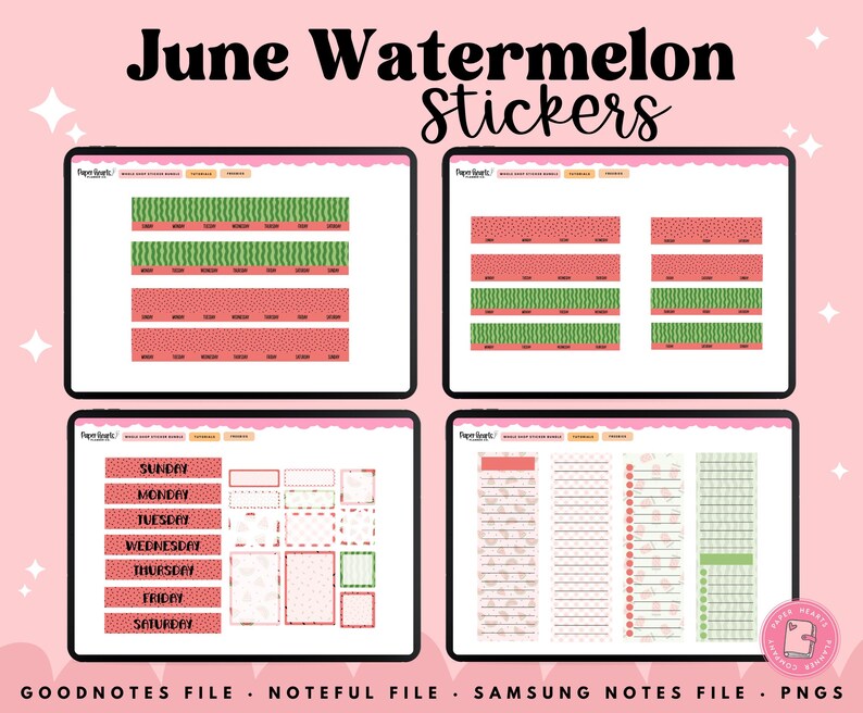 Watermelon Stickers, Summer Stickers, June Stickers, Digital Stickers, Goodnotes Stickers, Noteful Stickers, Planner Stickers image 3