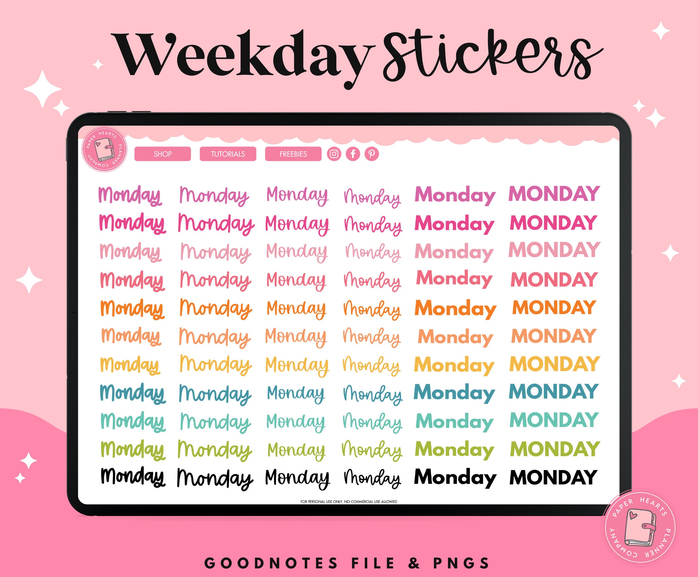 Week Numbers Stickers Days of Week Stickers | Digital Stickers | Digital Weekday Stickers ...
