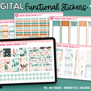 Functional Digital Planner Stickers | Goodnotes Stickers | Planner Stickers | PNG Stickers | Blooming Blues