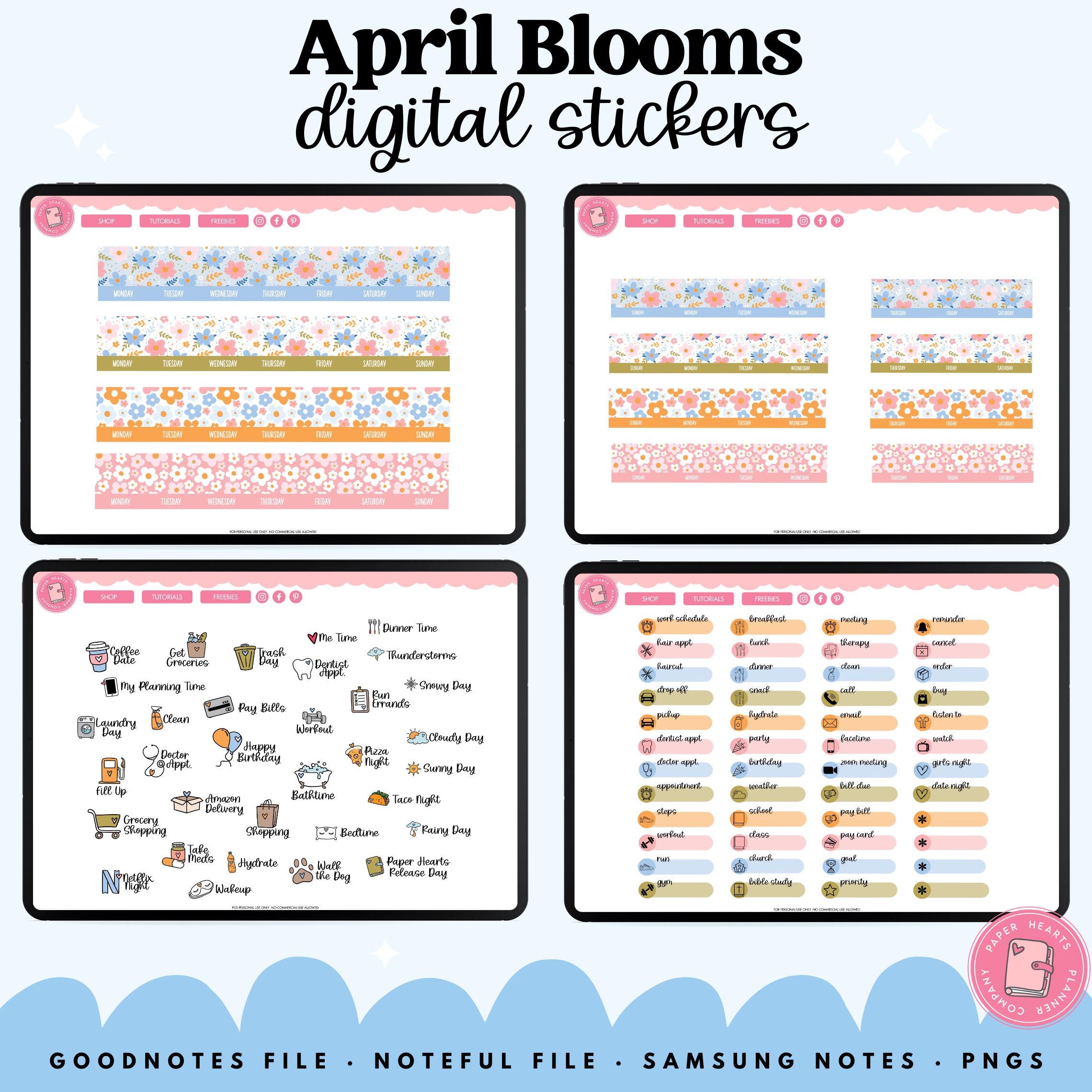 April Blooms Stickers | Spring Digital Stickers | Goodnotes Stickers ...
