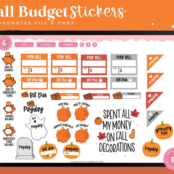 Fall Budget Stickers | Digital Stickers | Goodnotes Stickers | PNG Stickers