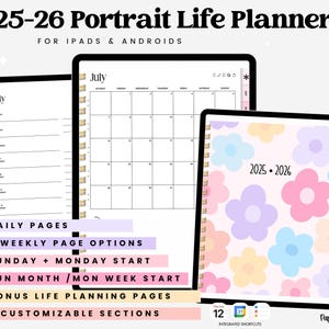 2025-2026 Mid Year Portrait Digital Planner, Dated Daily, Weekly, Monthly Digital Planner, iPad Planner, GoodNotes Planner, Pastel
