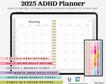2025 ADHD Digital Planner, ADHD Planner, Life Planner, Digital Planner, Goodnotes Planner, ADHD Template