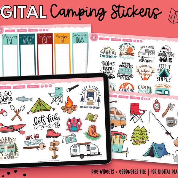 Autocollants numériques de camping | Autocollants extérieurs | Autocollants Goodnotes | Autocollants PNG