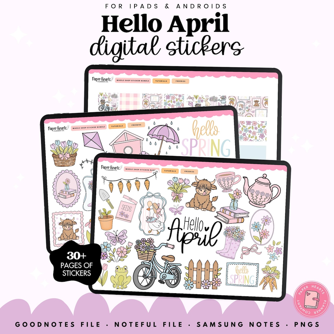 Spring Digital Planner Stickers, April Sticker Pack, Easter, Flowers ...