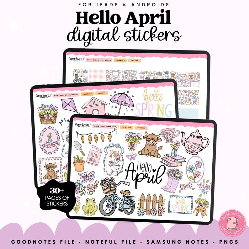 Spring Digital Planner Stickers, April Sticker Pack, Easter, Flowers ...
