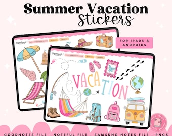 Stickers vacances, Stickers été, Stickers plage, Stickers camping, Stickers numériques, Stickers Goodnotes, Stickers agenda numérique