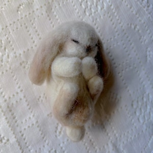 Needle Felted Lop-eared Sleeping Bunny Sculpture