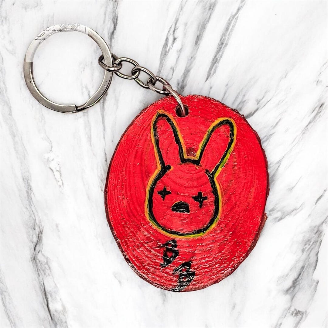 Bad Bunny BB - Painted Wooden Keychain - Etsy