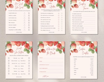 Off The Market Bridal Shower Games, Watercolor Strawberry Fruit Games, Whimsical Bachelorette Theme, Canva Template Digital Download
